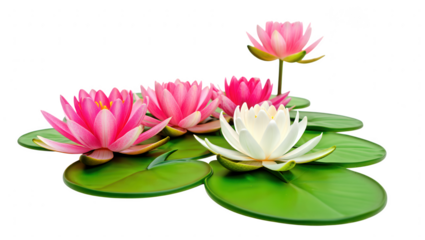 Elegant Lotus Flowers on Green Pads A Serene Bloom in Pink and White Tones in a Floral Display