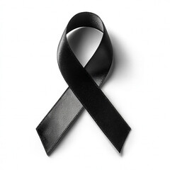 Black ribbon on a white background, flat lay. Black ribbons for awareness and remembrance of fallen soldiers