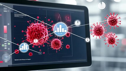 Digital interface analyzing virus spread with dynamic graphs and data visualizations - Powered by Adobe