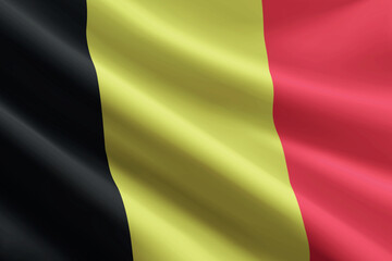 Belgium flag waving in the wind, detailed silk texture