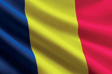 Chad flag waving in the wind, detailed silk texture