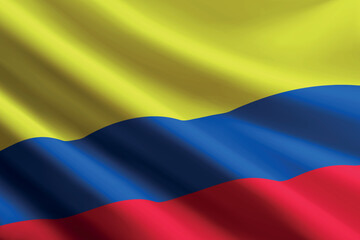 Colombia flag waving in the wind, detailed silk texture