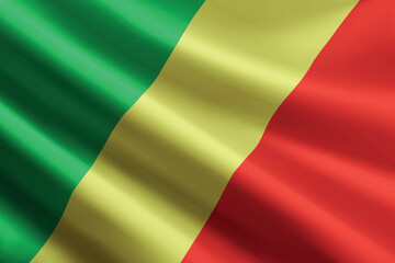 Congo flag waving in the wind, detailed silk texture