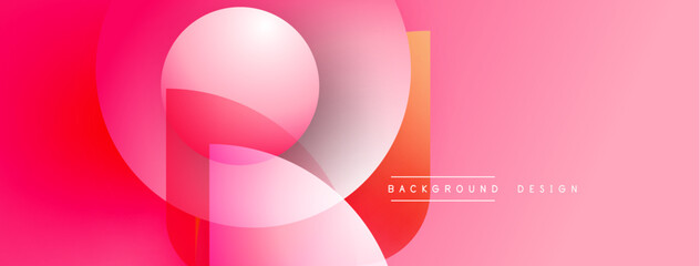 Abstract geometric shapes, pink gradients, modern design. Overlapping circles create dynamic visual effect. Simple text reads background design.