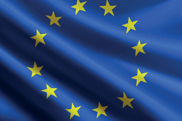 European Union flag waving in the wind, detailed silk texture