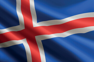 Iceland flag waving in the wind, detailed silk texture