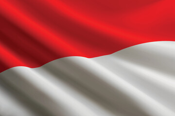 Indonesia flag waving in the wind, detailed silk texture