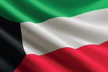 Kuwait flag waving in the wind, detailed silk texture