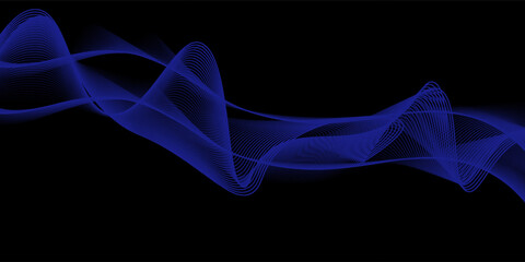 Abstract glowing wave lines on dark blue background. Dynamic wave pattern. Modern flowing wavy lines. Futuristic technology concept. Suit for banner, poster, cover, brochure, flyer, website.vector