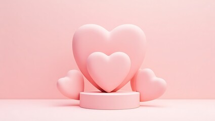 Pink hearts on a pink pedestal minimalist background