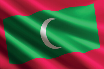 Maldives flag waving in the wind, detailed silk texture