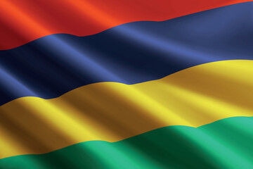 Mauritius flag waving in the wind, detailed silk texture