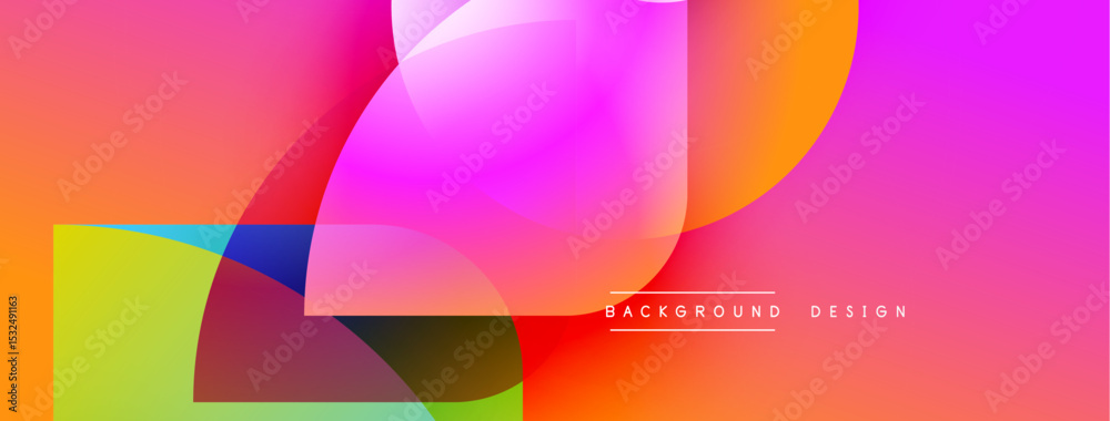 Poster Vibrant abstract background. Overlapping colorful shapes create dynamic visual effect. Gradient hues blend seamlessly, modern design.