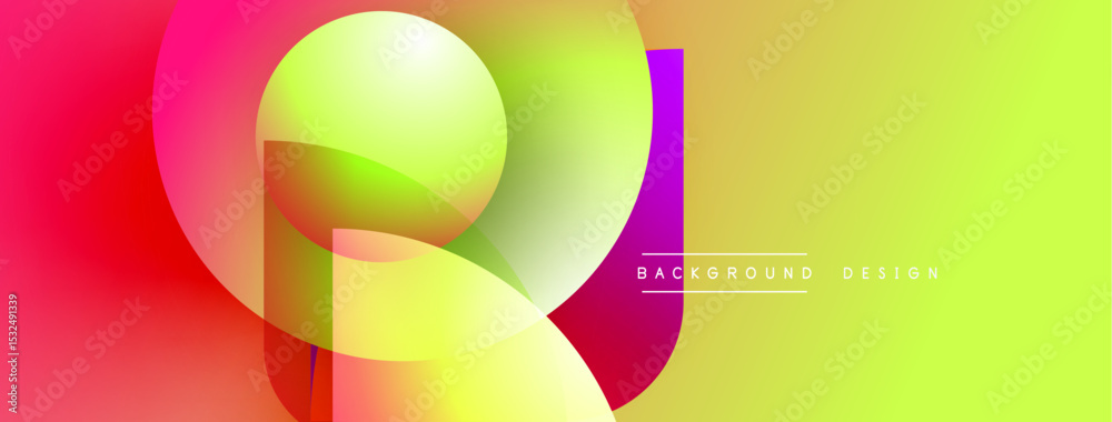 Poster Abstract vibrant shapes overlap. Gradient colors blend, creating dynamic visual effect. Modern design elements suggest energy, innovation.