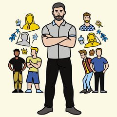 Creative Man Standing with Arms Crossed Vector Illustration | Confident Male Silhouette for Business and Professional Themes