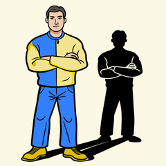 Creative Man Standing with Arms Crossed Vector Illustration | Confident Male Silhouette for Business and Professional Themes