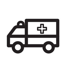 Simple black and white illustration of an ambulance with a medical cross.