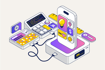 Creative technology isometric three-dimensional vector illustration