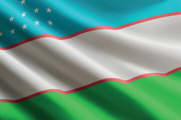 Uzbekistan flag waving in the wind, detailed silk texture