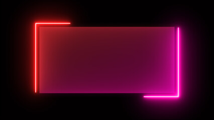Abstract glowing red and purple color neon rectangle border frame looping background. Neon effect rectangle frame Loop background 4K