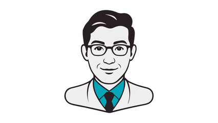 person in suit and blue shirt smiling simple vector illustration, doctor in glasses smiling vector illustration