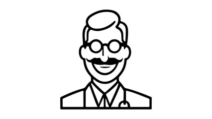 simple line art icon of a doctor with wide open smile, little bit spooky doctor smiling vector line art illustration
