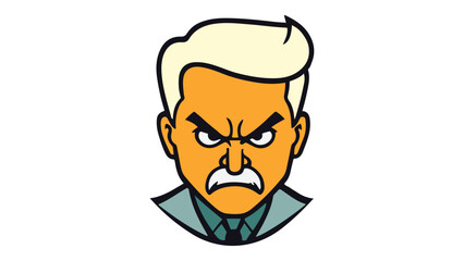 simple old angry businessman person shape with white mustache, angry old businessman with white mustache in suit simple icon