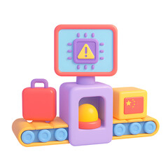 Alert System 3D Icon PNG for Luggage Transport on Industrial Conveyor in Modern Environment