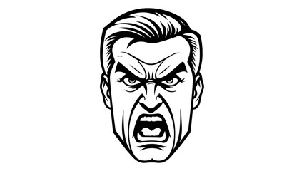 vector illustration of a angry man face shouting black and white on white backgorund