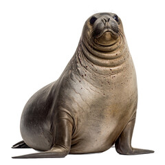Naklejka premium Majestic elephant seal gazes upwards, isolated for design versatility on transparent background