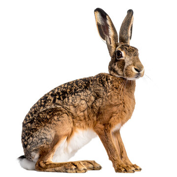 Majestic european hare, captivating wildlife portrait against blank canvas on transparent background