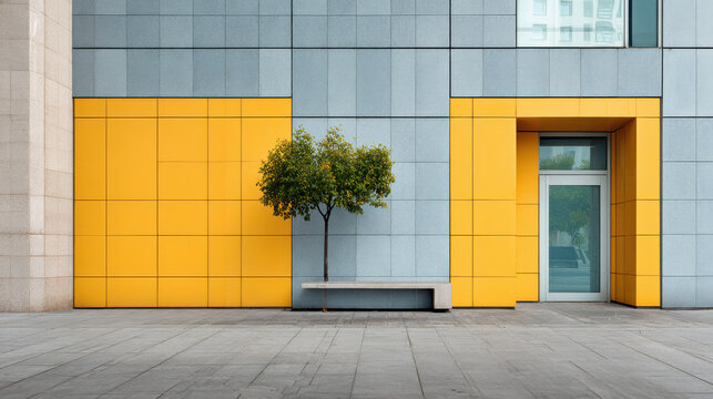 modern architectural facade featuring striking colorful inserts designed with clean lines and ultrabright aesthetic