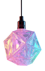 Vibrant iridescent pendant lamp with colorful geometric faceted shade design