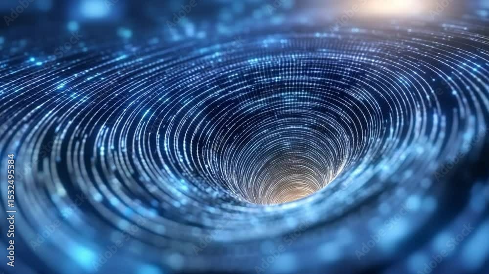 Poster Digital Vortex: Visualize an abstract vortex of digital data swirling inward, hinting at concepts such as data analysis, information, and technology