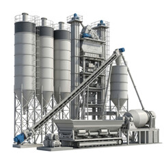 Industrial cement plant with silos and conveyor system transparent PNG