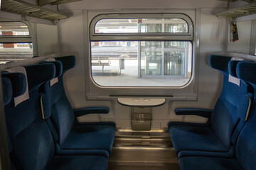 Second-class train carriage in Poland, offering affordable and comfortable travel. Simple and clean...