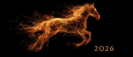 2026 number and fire horse silhouette illustration isolated on black background