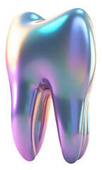 Bright iridescent tooth rendered in 3d with colorful metallic finish