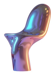 Unique modern chair featuring fluid design and shiny iridescent metallic surface