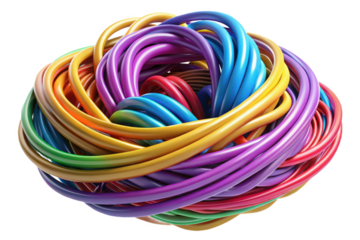 Colorful coiled tubes isolated on transparent background for decoration, graphic design, and creative projects.