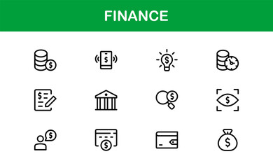 Professional Finance Icon Set with Modern Vector Illustrations for Business, Banking, Accounting, Investment, and Money Management