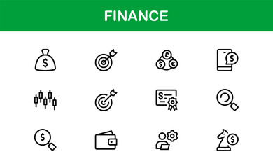 Professional Finance Icon Set with Modern Vector Illustrations for Business, Banking, Accounting, Investment, and Money Management
