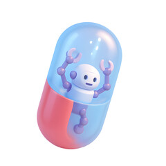 Interactive 3D Robot Icon in Capsule, Digital Art, Technology Environment, PNG Format