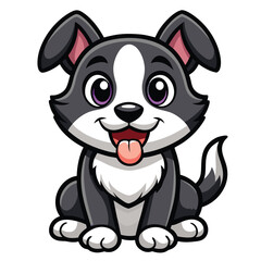 Adorable cartoon puppy dog sitting happy black and white