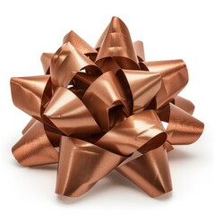 An isolated, ultra-detailed photograph of pom gift bow brown on a white background
