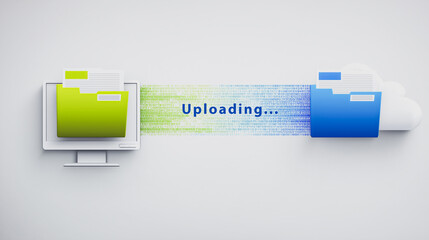 File Transfer in Progress: A vibrant illustration depicts the seamless transfer of data files from a computer to the cloud, symbolizing efficient and secure data management.