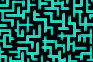 Grunge seamless pattern with zigzag lines, square. Hand drawn bold black and green geometric shapes. Modern stylish texture with labyrinth motif. Repeating geometric pattern ink illustration