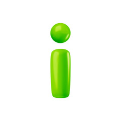 Vector cartoon 3d information sign. Cute realistic render of shiny green i sign isolated on white background. Info button for info support, web, help, faq, ui, game, app.
