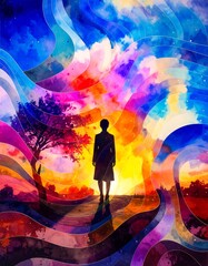 Fototapeta premium silhouette of a man on the sky background