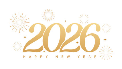 Happy new Year 2026 gold Text number isolated Background